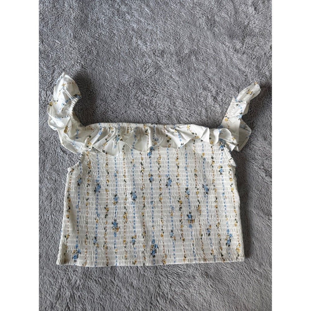 Wild Fable White Floral Smocked Crop Top Ruffle Flutter Sleeve Boho Medium
